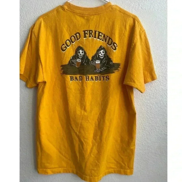 💥Fresh Vibes Good Friends Bad Habits Yellow Tee L - Picture 2 of 7